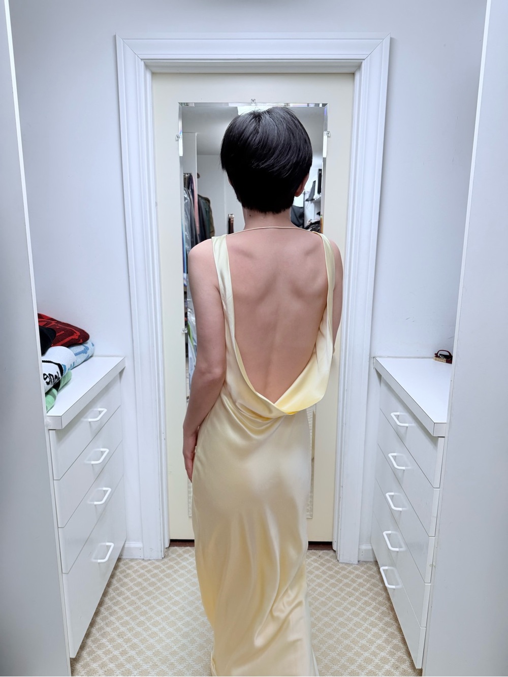 NWOT Michael Lo Sordo Silk Pale Yellow Cowl Neck Slip Dress, Size US 6 - Picture 6 of 7